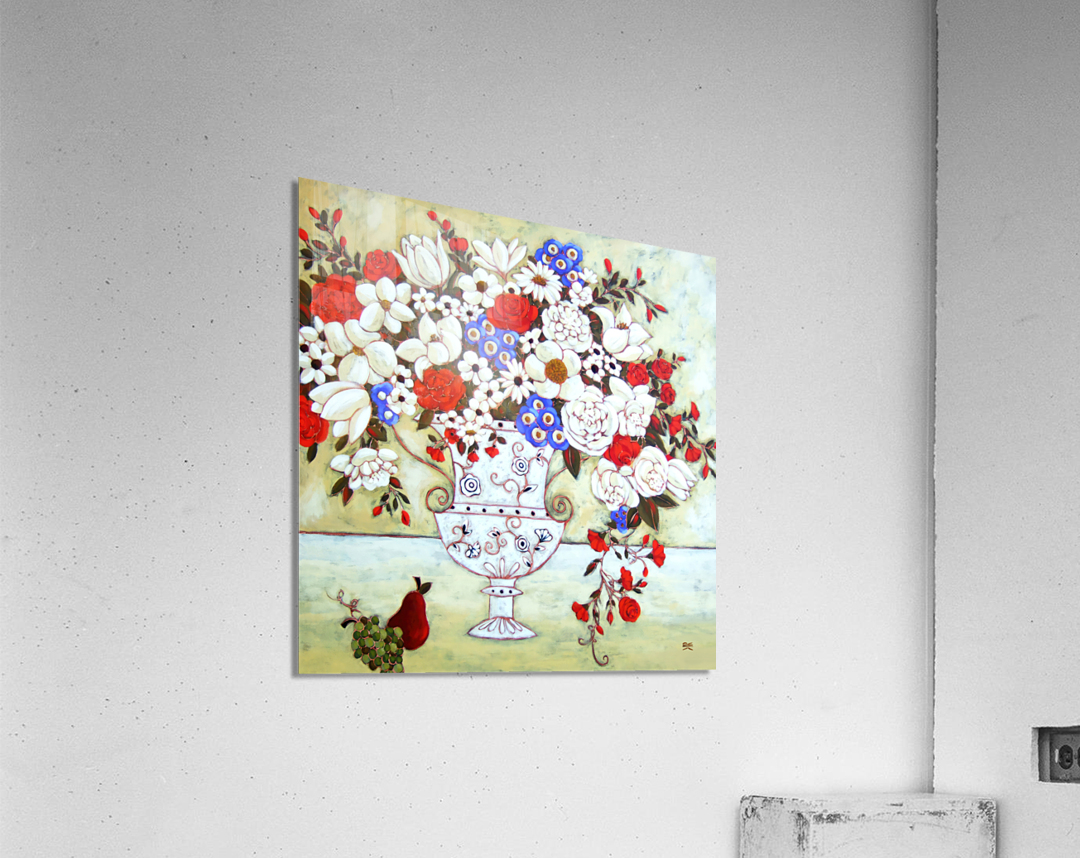 Blooms with Ivory Vase and Pear Acrylic Print