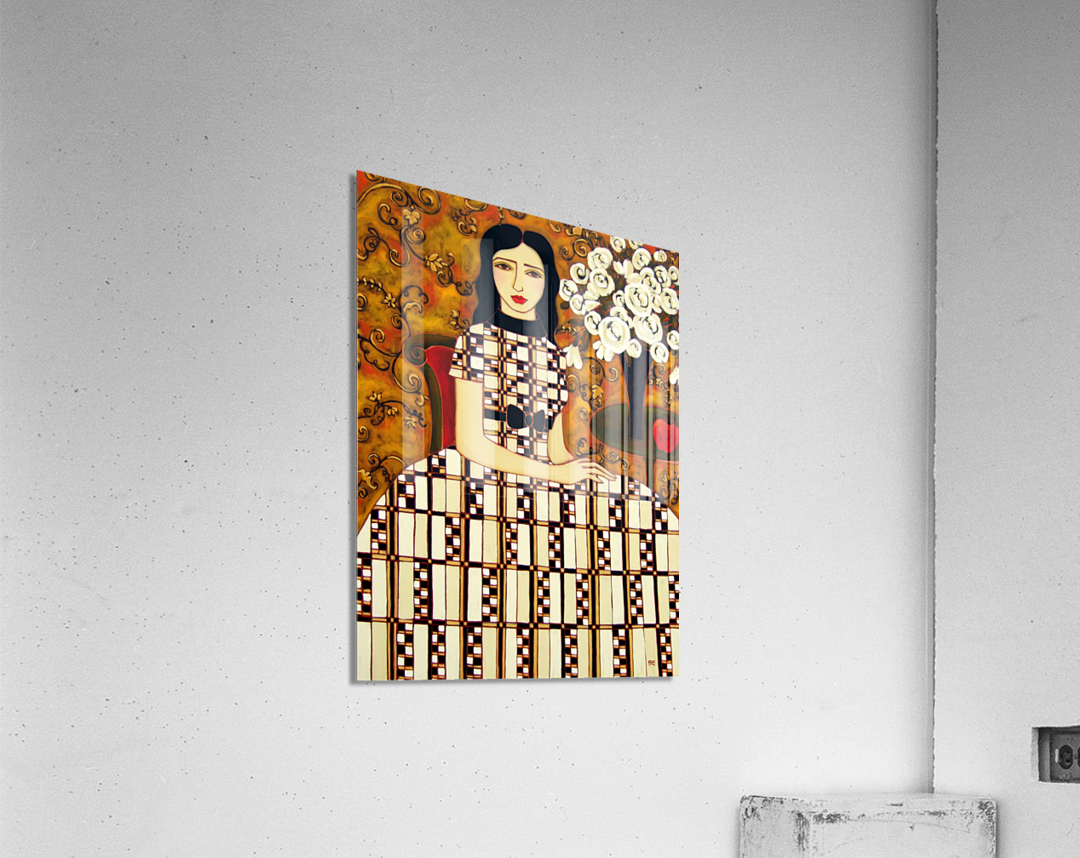 Woman with Ivory Roses and Apple Acrylic Print