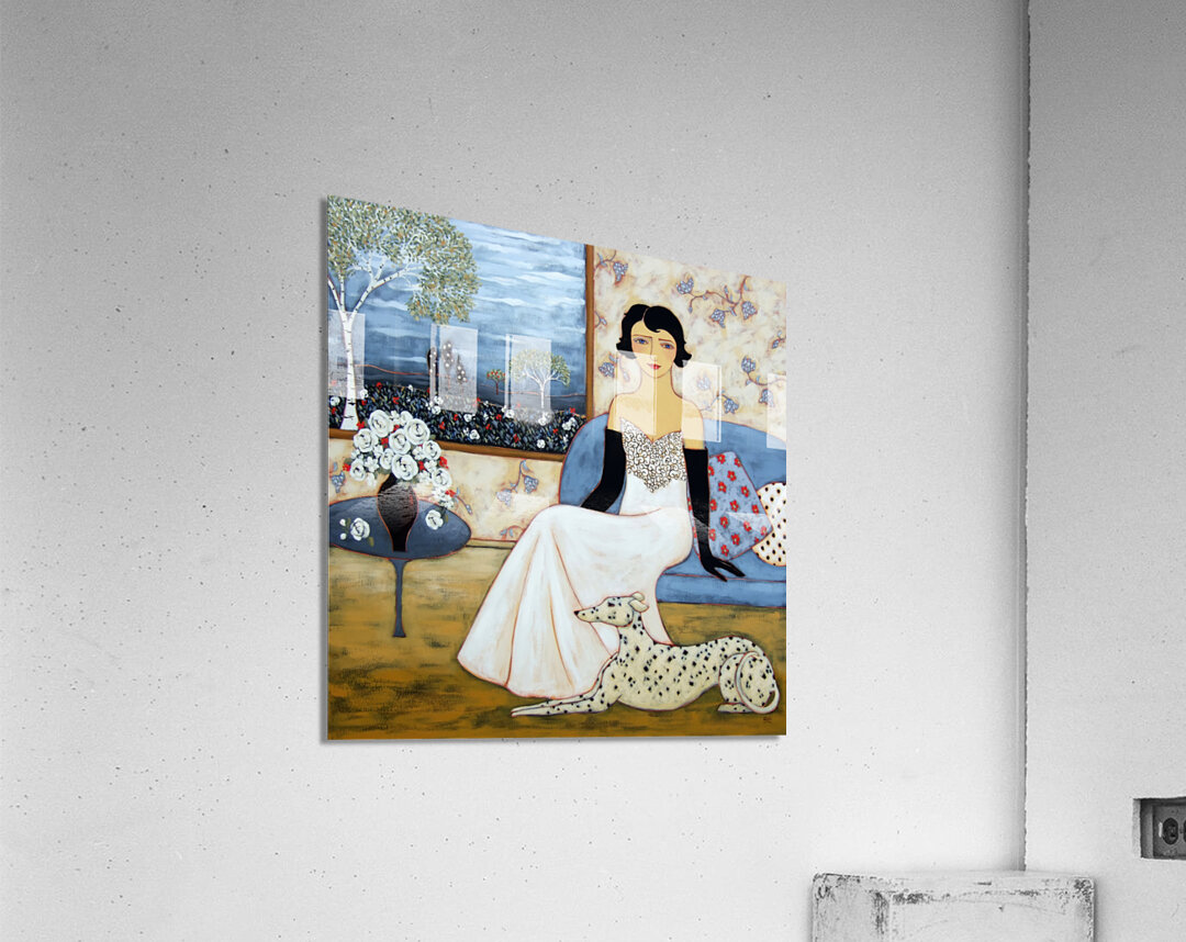 Woman with Landscape and White Rose Bouquet Acrylic Print