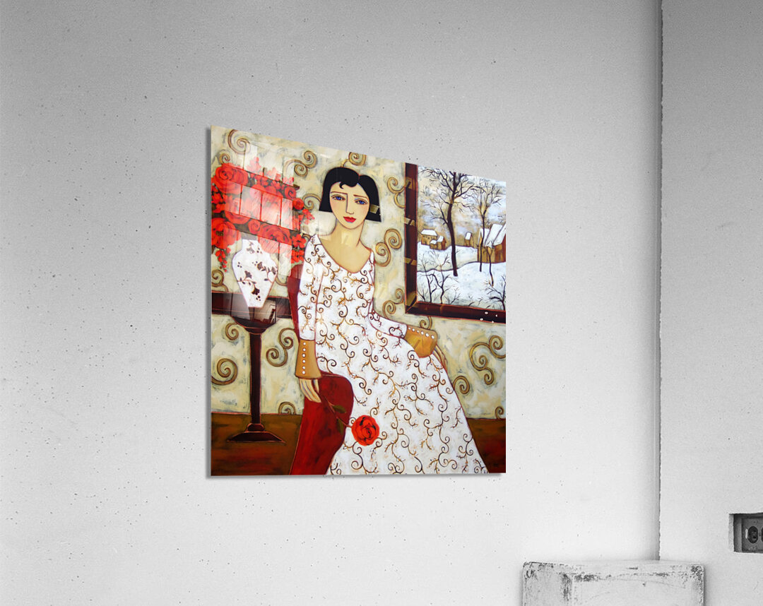 Woman with Winter Landscape and Rose  Acrylic Print