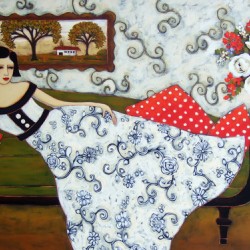 Reclining Woman With Ivory Roses