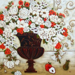 Red and White Blooms With Apples and Pear