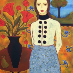 Woman With Tulips and Landscape
