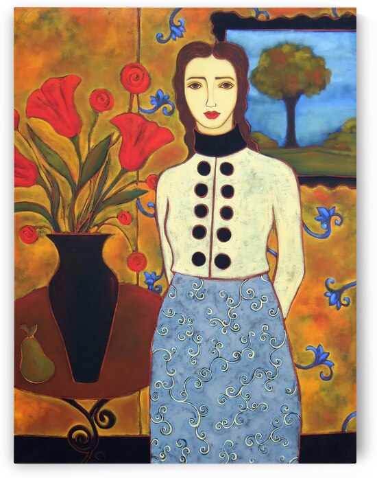 Woman With Tulips and Landscape by Karen Rieger