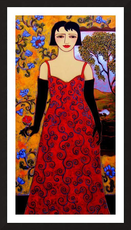 Woman With Landscape and Rose Picture Frame print