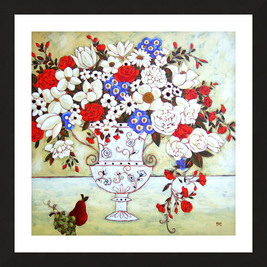 Blooms with Ivory Vase and Pear Picture Frame print