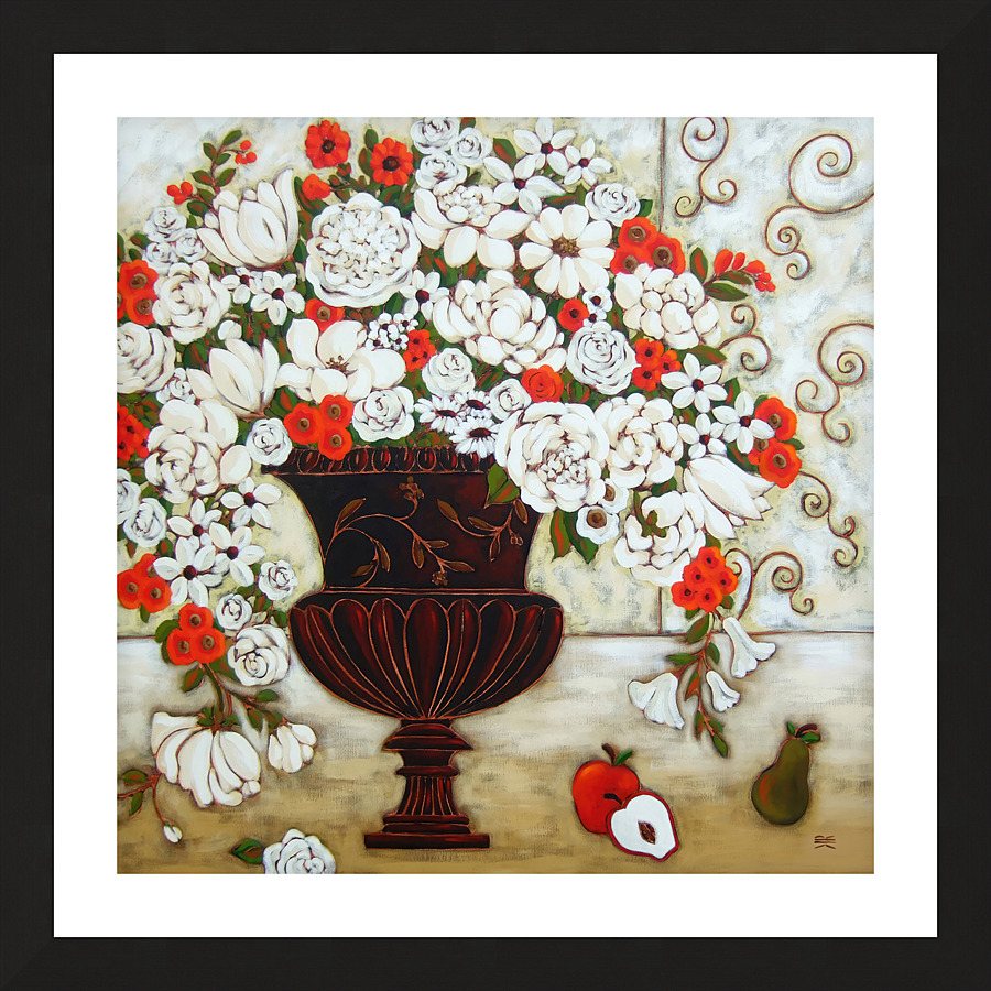 Red and White Blooms With Apples and Pear Picture Frame print