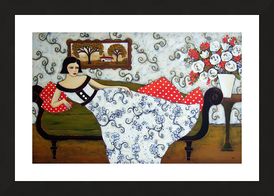 Reclining Woman With Ivory Roses Picture Frame print