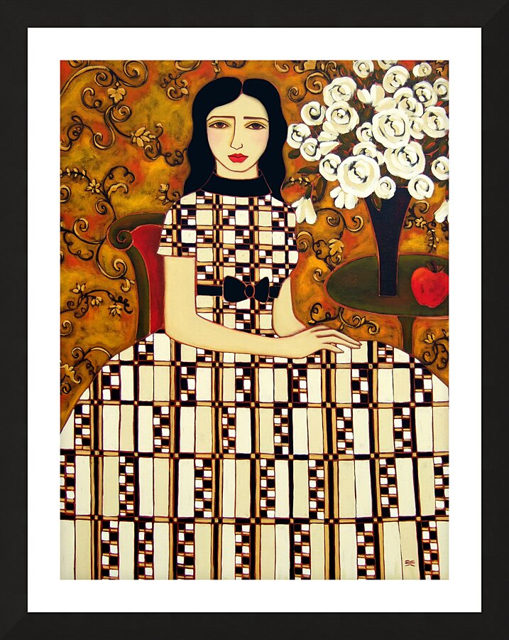 Woman with Ivory Roses and Apple Picture Frame print