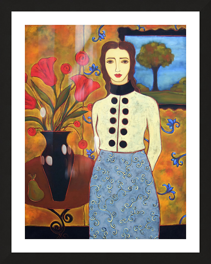 Woman With Tulips and Landscape Picture Frame print