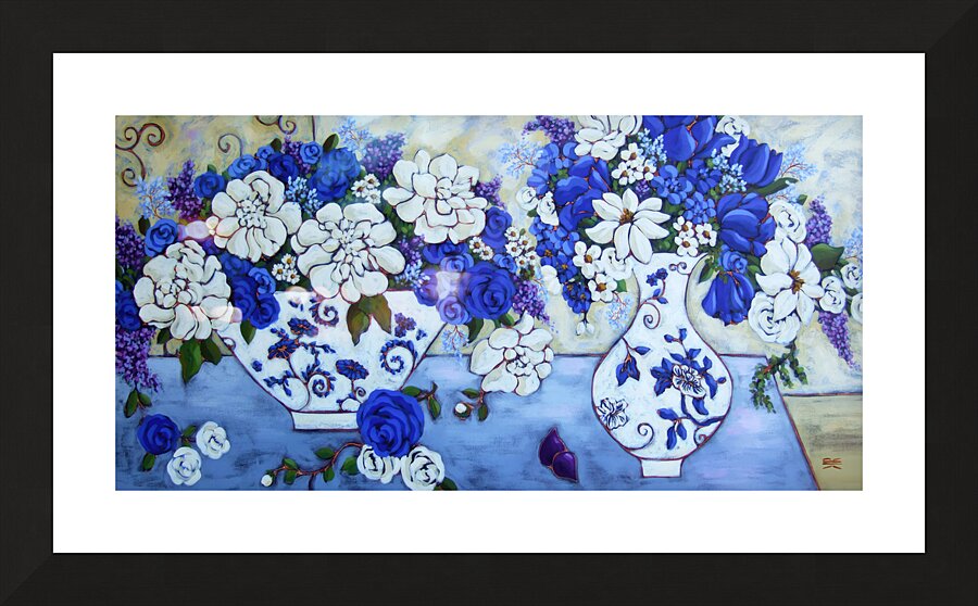 Blue and White Still Life Picture Frame print