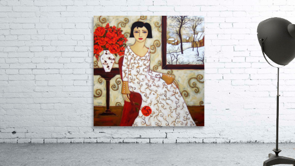 Woman with Winter Landscape and Rose  Wall Preview