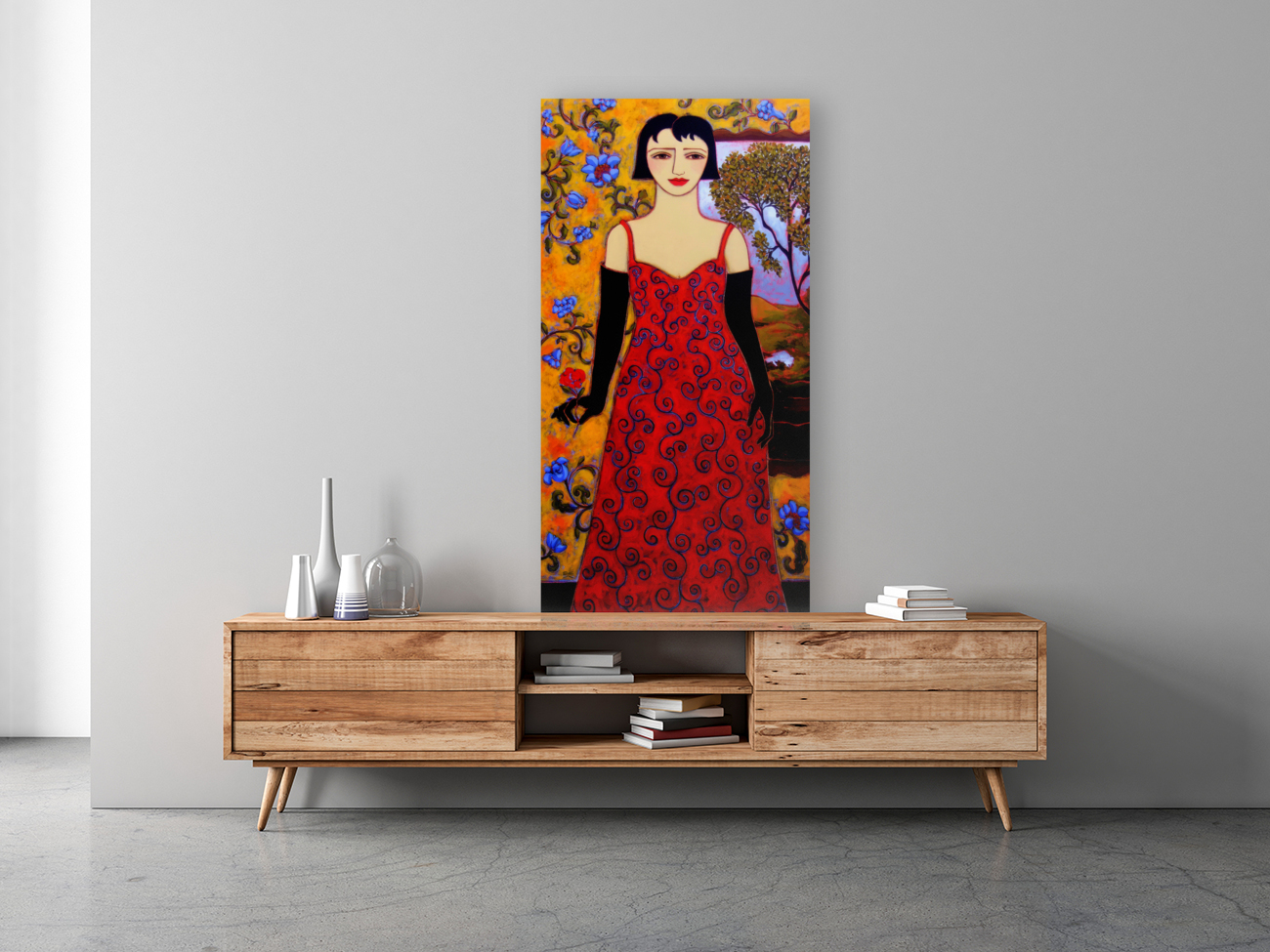 Woman With Landscape and Rose Reproduction