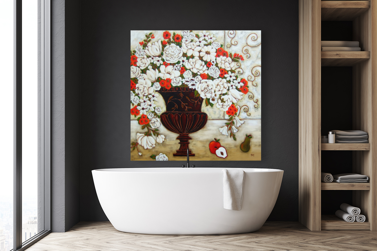 Red and White Blooms With Apples and Pear Reproduction