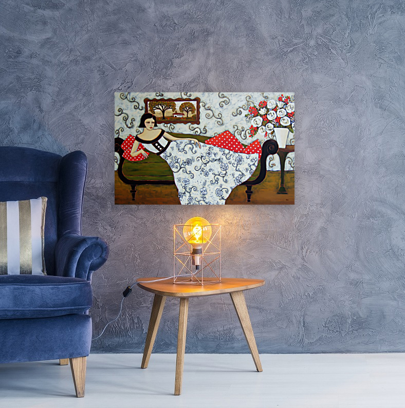 Reclining Woman With Ivory Roses Reproduction