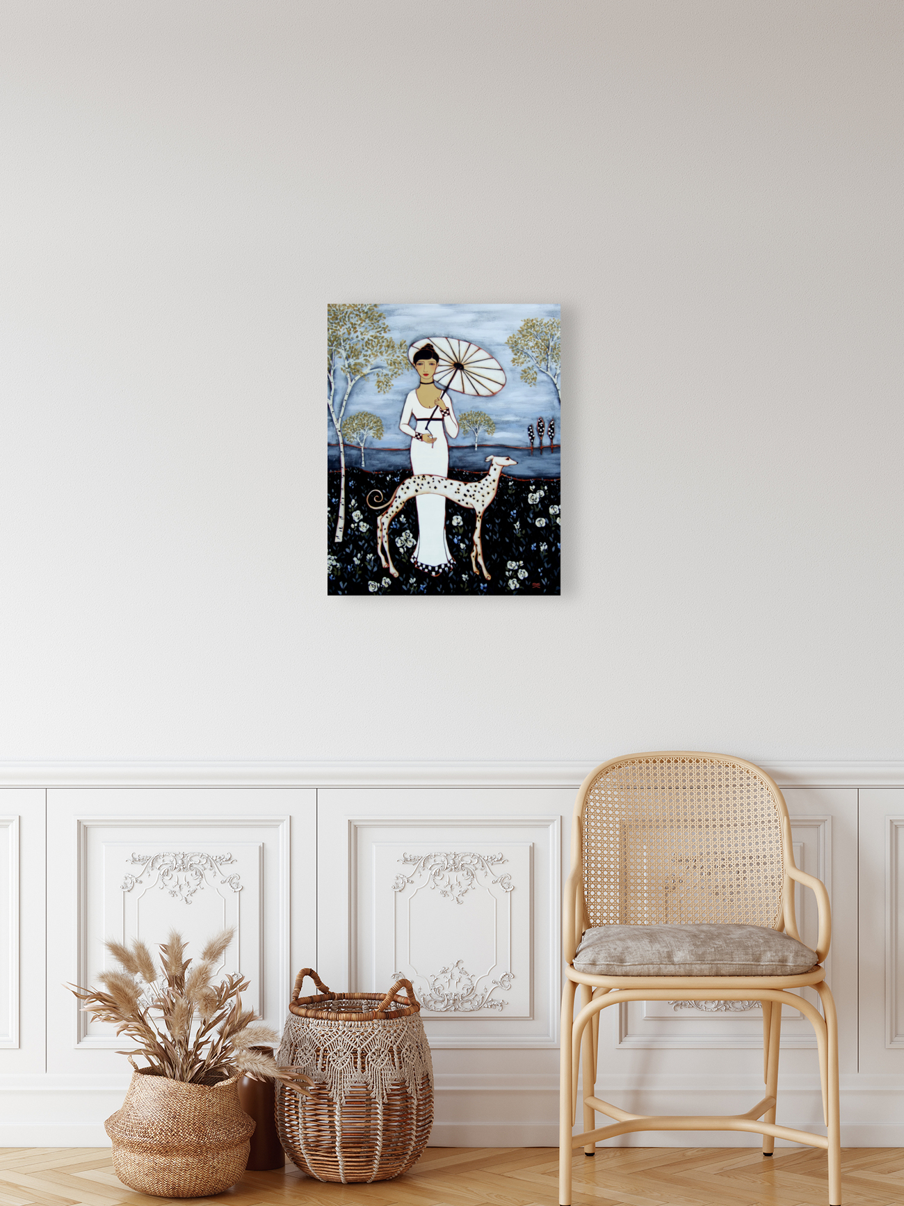 Woman with Birches and Dalmatian Reproduction