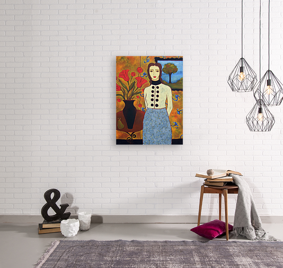 Woman With Tulips and Landscape Reproduction