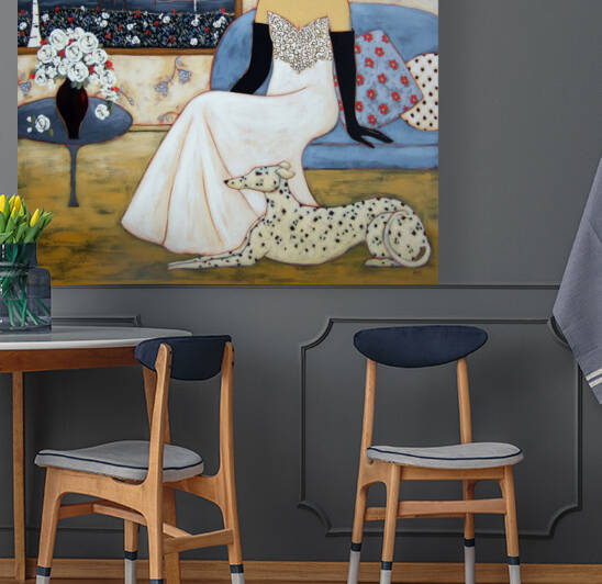 Woman with Landscape and White Rose Bouquet by Karen Rieger