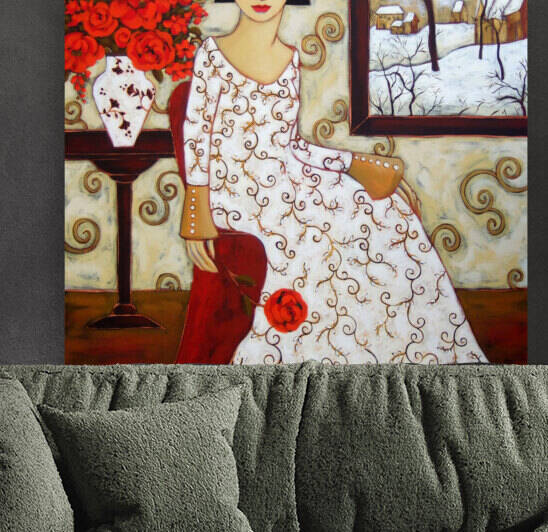 Woman with Winter Landscape and Rose  by Karen Rieger